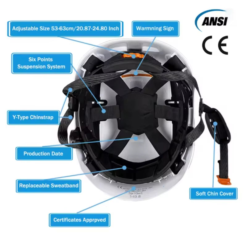 Construction Safety Helmet ABS Hard Hat Adjustable Ventilation System Y Type 6 Suspension Points Outdoor Work Head Protection